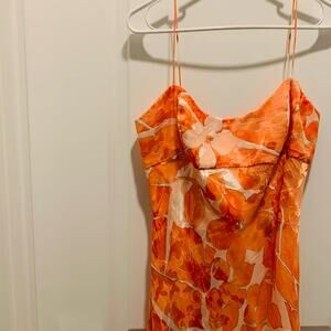 Vintage y2k 2000s creamsicle orange spaghetti strap babydoll burnout mini dress